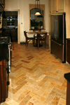 St. Louis Floor Tile - Tile St. Louis - Herringbone Travertine Kitchen Tile Floor Installation