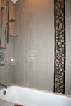Custom Tile Showers - Tile St. Louis - Tile Shower Vertical Bricklay Mosaic Insert - Bathroom Remodel