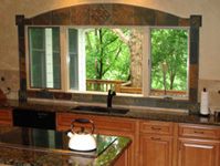 Slate Window Tile and Travertine Tile - Kitchen Tile Backsplashes - Backsplash #13