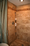 Custom Tile Showers - Tile St. Louis - Travertine Tile Custom Shower Inset Shelf - Bathroom Remodel