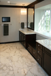 Custom Tile Showers - Tile St. Louis - Heated marble bathroom floor and glazed cherry cabinets