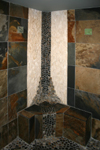 Custom Tile Showers - Tile St. Louis - Bath remodel slate shower with custom mosaic and bench