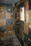 Custom Tile Showers - Tile St. Louis - Bath remodel slate shower with pebble mosaic floor